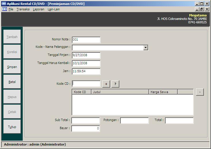 sourcecode aplikasi rental cd